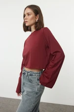 Trendyol Claret Red 100% Cotton Relaxed/Wide Relaxed Cut Crop Crew Neck Knitted T-Shirt