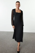 Trendyol Black A-Line Pleated Detailed Maxi Woven Dress