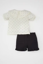 DEFACTO Baby Girl Polka Dot Short Sleeve Blouse Twill Shorts 2 Piece Set