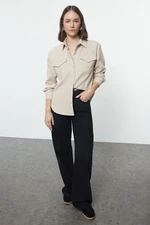 Trendyol Beige Cashmere Oversize Wide Pattern Woven Shirt