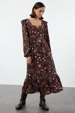 Trendyol Brown Floral A-Line Ruffle 100% Viscose Woven Dress