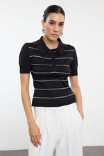 Trendyol Black Polo Neck Striped Knitwear Sweater