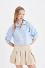 DEFACTO Cool Oversize Shirt Collar Plain Basic Pocket Oxford Long Sleeve Crop Shirt