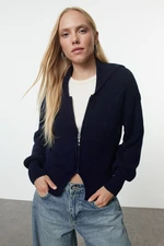 Trendyol Navy Blue More Sustainable Soft Texture Zippered Turn-down Collar Knitwear Cardigan