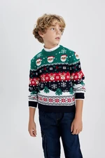 DEFACTO Boy's Christmas Themed Mini Me Crew Neck Knit Sweater