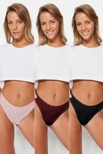 Trendyol Burgundy-Multicolor 3 Pack Cotton Thong Knitted Panties