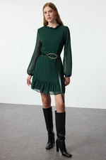 Trendyol Emerald Green Plain Woven Winter Dress