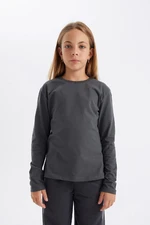 DEFACTO Girl's Crew Neck Basic Plain Long Sleeve School T-Shirt