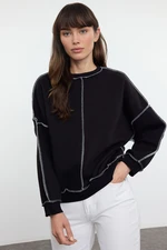 Trendyol Black Cardigan Stitched Oversize/Wide Pattern Thick Inside Polar Fleece Knitted Sweatshirt