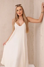 Women's muslin dress with straps - light beige