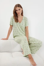 Trendyol Mint-Multicolored Floral Knitted Pajama Set