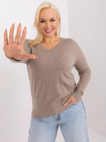 Dark beige women's knitted sweater plus size