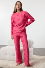 Trendyol Pink Heart Knitted Pajama Set