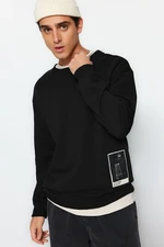 Trendyol Black Oversize/Wide Cut Crew Neck Art Theme Appliqued Inside Polar Fleece Sweatshirt