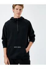 Koton Half Zippered Hooded Sports Sweatshirt with Kangaroo Pocket and Three Thread Raised