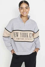 Trendyol Gray Melange Basic Printed Thick Inside Fleece Knitted Sweatshirt