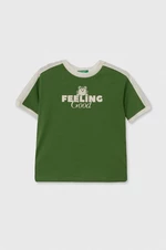 Detské bavlnené tričko United Colors of Benetton zelená farba, s potlačou