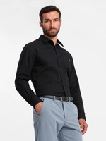 Ombre Men's cotton shirt with pocket REGULAR FIT - black