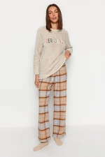 Trendyol Brown-Multicolor Premium Cotton Plaid Woven Pajama Bottoms