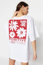 Trendyol White 100% Cotton With Back Print Oversized/Wide Fit Crew Neck Knitted T-Shirt