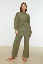 Trendyol Khaki Standing Collar, Belted Shirt-Pants, Woven Suit