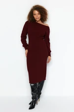 Trendyol Curve Claret Red Asymmetrical Detailed Sweater Dress