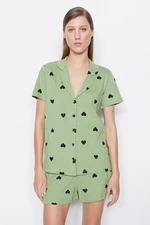 Trendyol Green 100% Cotton Heart Patterned Knitted Pajama Set