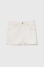 Dětské riflové kraťasy Pepe Jeans A-LINE SHORT HW JR bílá barva, hladké, nastavitelný pas