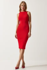 Happiness İstanbul Women's Red Ribbed Saran Knitwear Dress