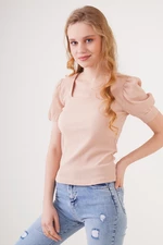 Bigdart 0409 Square Collar Knitted Blouse - Biscuit