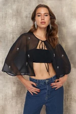 Trendyol Black Stone Detailed Cape Woven Chiffon Blouse