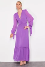 Trendyol Purple A-Line Woven Chiffon Long Evening Evening Dress