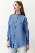 Trendyol Blue Linen Aerobin Oversize Woven Shirt