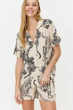 Trendyol Cream Tiger Pattern Viscose Woven Pajamas Set