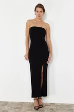 Trendyol Black Fitted Knitted Long Evening Dress