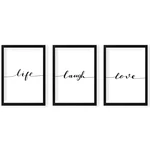 Plakaty 3 szt. z ramą w zestawie 24x29 cm Life Laugh Love – Vavien Artwork