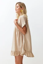 Trendyol Beige Wide Fit Mini Woven Ruffle Beach Dress