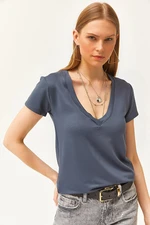 Olalook Women's Smoky Deep V Neck Modal Touch T-Shirt