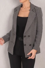 armonika Women's Gray Striped Patterned Four Button Cachet Jacket