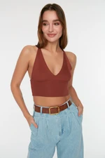 Trendyol Brown Super Crop Back Detailed Knitted Thin Blouse