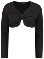 Trendyol Black Super Crop V Neck Dzianinowa Bluzka