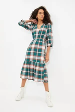 Trendyol Green Plaid V-Neck Dress