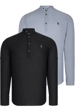 DOUBLE SET G783 DEWBERRY JUDGE COLLAR SHIRT-BLACK-GREY