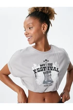 Koton Crop T-Shirt Relaxed Fit Motto Printed Crew Neck Short Sleeve