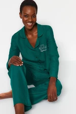 Trendyol Emerald Embroidered Shirt-Pants Woven Pajamas Set