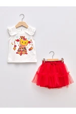 LC Waikiki Crew Neck Printed Baby Girl Tank Top and Tulle Skirt 2-Piece Set