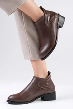 Mio Gusto Women's Rosa Brown Oval Toe Short Heeled Ankle Boots