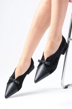 Mio Gusto Sabine Black Color Velvet Pointed Toe Women's Low Heel Shoes