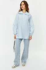 Trendyol Light Blue Baby Collar Lace Detail Seeerproof Woven Tunic