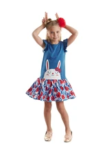 Denokids Rabbit Girl's Floral Blue Ruffle Dress